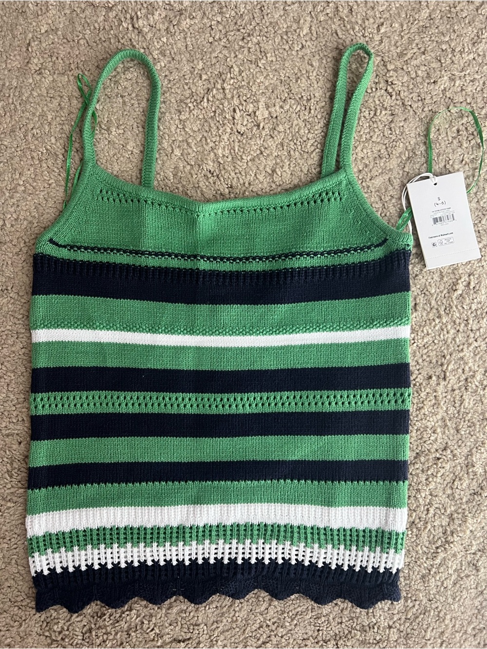 Striped Knit Tank Top - Green Navy White -